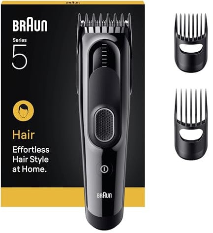 Braun Haarschneider Series 5, +3 Zubehörteile, Lebenslang scharfe Klinge, 17 Längeneinstellungen mit Speichertaste, 50 Min Laufzeit, Abwaschbar, HC5530, Schwarz
