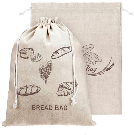 2 Pcs Linen Bread Bag with TPU Plastic Lining,Eco Reusable Bread Bags,Bread Storage Bags for Homemade Bread,Keep Bread Fresh(40×30cm)