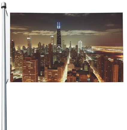 Chicago City Flagge, 90 x 152 cm, mit Öse, Frühling, Sommer, Herbst, Winter, Outdoor, Innenbereich, Gartenflagge, doppelseitiges Banner für Hofdekorationen