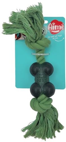 Aimé - Jouet pour Chien - Corde Caoutchouc en Forme d'Os - Jouet Chien d'Occupation et d'Interaction - A Base de Coton Recyclé - Bi-Matière - Jeu Résistant pour Les Mâcheurs Soft - 26 cm