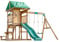 DOLPHIN PLAYGROUND Wooden Swing and Slide Set for Backyard, Kids Swing Set with Picnic Table, Play House for Kids Outdoors with Slide 2 Swings Climbing Wall, Kids Outdoor Play Equipment for Ages 3+