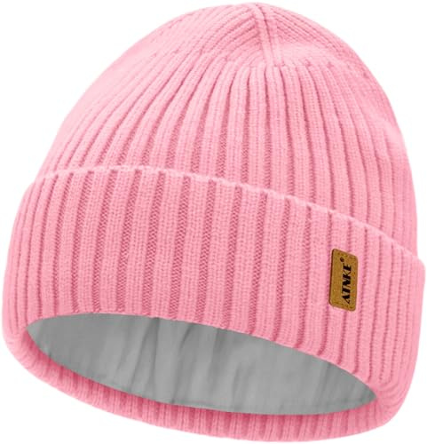 ATNKE Strick Beanie Mütze für Herren und Damen, Winter Weiche Bündchen Wollig Dehnbar Dick Warm Fleece Gefüttert Totenkopf Mütze Alltags Geschenke