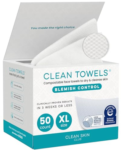 CLEAN SKIN CLUB Blemish Control Clean Towels® XL, Extra Exfoliation for Oily Skin, Disposable, Single-Use Face Towelette Dry Wipe - 1 Pack (50 Count)