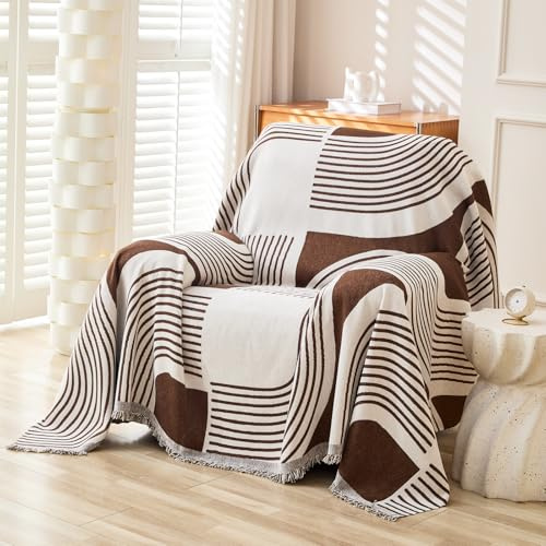 WEYOND Boho Sofa Überzug, Sofabezug, Couch Überwurf, 180 x 230 cm, Kaffee | Chenille Sofa Cover, Waschbar Sofa Überwurfdecke, Sofaschoner Hund & Sofaschutz Katze, Sofahusse für 1 Sitzer, Sessel