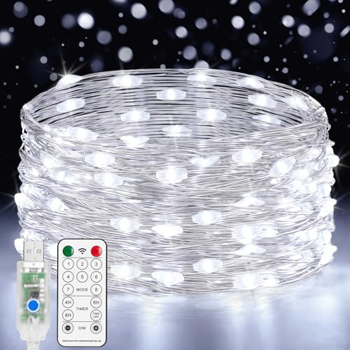 Forepin Lichterkette USB, 10M 100LEDs Kupfer-Lichterkette mit Fernbedienung, Wasserdichte USB Lichterkette Außen für Schlafzimmer DIY Hochzeit Weihnachte