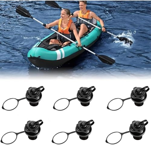 Air Valve Inflatable Boat Spiral, 6 Pcs Boston Valve, One Way Inflatable Plug Replacement, Universal for Dinghy, Kayak, Pool Boat