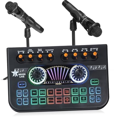 E300 Doppelmikrofon Satz mit X3 Audiomixer für Streaming | 1 Satz, Schwarz, Metall und Kunststoffgehäuse, für Podcasting und Gaming, mit Soundeffekten