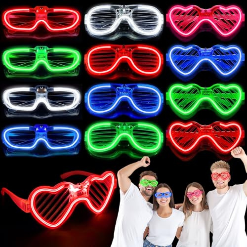 POWZOO 12 Gafas LED para Fiestas,Neon Rave,Multistilo