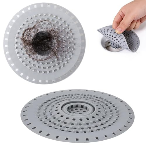 hankousi 2Pcs Silicone Drain Hair Catcher, Sink and Shower Hair Trap with Filter for Bathroom and Kitchen Drainage（Grey）