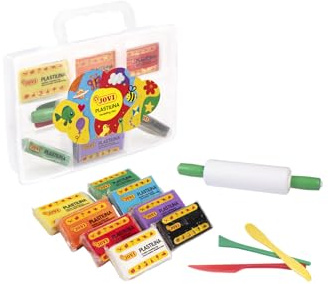 Jovi Knete Koffer mit 8 Tabletten, Rolle und 3 Modellierwerkzeugen für Kinder ab 3 Jahren, ungiftig, glutenfrei, ideal zum Basteln und Spielen