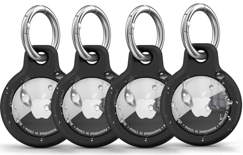 Wanme Airtag Porte Clé IP67 étanche avec Couvercle, 4 Pièces Étuis pour Apple AirTag, Étui Airtag Antichoc, Antiperte et Anti-Rayures, Compatible pour clés, Animaux, Bagages (Noir/Noir/Noir/Noir)