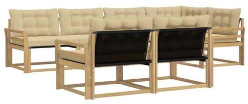 vidaXL Outdoor-Sofagarnitur mit Kissen 7 pcs Weiß und Beige, Garten-Sofa, modernes Outdoor-Möbel, strapazierfähige Lounge, Sitzgruppe für Terrasse und Komfort