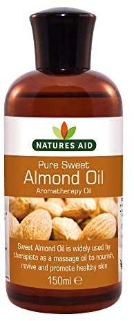 Natures Aid Sweet Almond Oil 150ml – 100% Pure Massage Aromatherapy Oil for Dry Sensitive or Irritated Skin – Vegan, Non-GMO, Gluten-Free – Hydrates, Soothes, Nourishes – Natural Skincare – Pack of 1