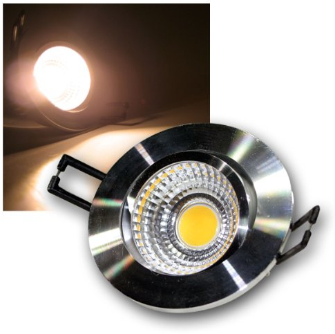 ChiliTec LED Decken-Einbauleuchte 3Watt 250 Lumen Einbaustrahler Loch Ø 70-75mm, Aussen Ø 85mm, Aluminium Silber 3000k Warmweiß