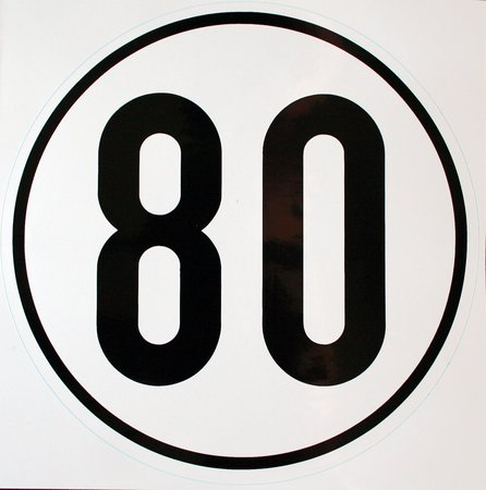 Unbekannt Geschwindigkeitsaufkleber 80 km/h, Hinweisschild für Kraftfahrzeuge (zulässige Höchstgeschwindigkeit), Durchm. 200 mm, zur Anbringung an das Fahrzeug 80 km/h