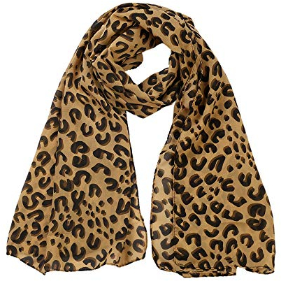 sourcing map Leopard Cheetah Print Chiffon Women Neck Wrap Stole Shawl Scarf