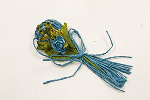 6 kleine Blumensträuße türkis aus Bast, 7,5 cm. Dekoration Hochzeit