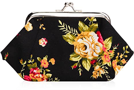 Oyachic Porte-Monnaie Rétro à Fermoir Clic Clac Femme Mini Sac à Main Cash Portefeuille Porte- Carte de Crédit Vintage Changement Pochette en Toile