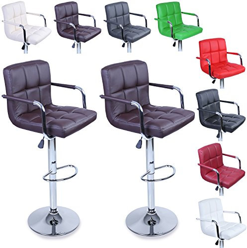 TRESKO 2 x Sgabelli da Bar e da Cucina, Sgabello Lounge con Schienale e braccioli, 8 Colori Diversi, Cromato, Rotazione Libera a 360°, la Regolazione in Altezza dei sedili 62,0-82,5cm Marrone