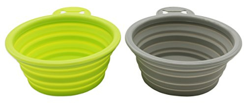 ZOLLNER24 2er Set Futternapf aus Silikon, faltbar, 13x13x5,5 cm, grün und grau
