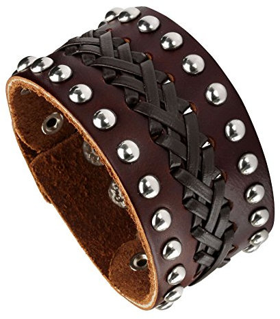 MILAKOO Wide Echtes Leder Herren Armreif, Punk Rock, Passt 7 bis 8,5, Schwarz/Braun