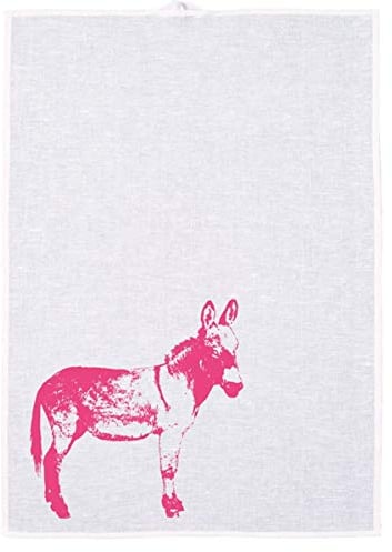 Frohstoff - Geschirrtuch, Trockentuch, Küchentuch - Halbleinen - Esel - Weiß/Neonpink - 50 x 70cm