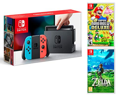 Nintendo Switch Rouge/Bleu Néon 32Go + New Super Mario Bros. U Deluxe + Zelda Breath Of The Wild
