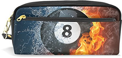 Eslifey Billard Ball im Feuer und Wasser tragbare Tasche PU Leder Schule Stifteetui Stifteetui Stifteetui Wasserdicht Kosmetik Tasche Makeup Beauty Case