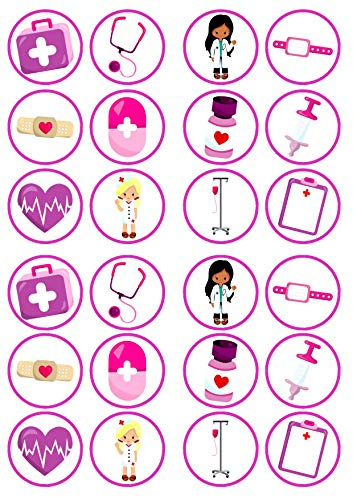 Essbare Cupcake-Topper mit Aufschrift Girl Nurses Doctors Hospital #6, Pink, 24 Stück