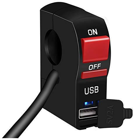 GZLMMY, Mini interruttore universale per manubrio di moto con connettore ON/OFF, 12 V con indicatore LED e USB 2 A per ricarica di faretto LED (1)