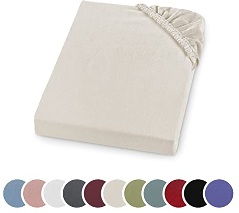 sleepling Biber Spannbetttuch, Feinbiber Spannbettlaken, Made in Germany, 100% Baumwolle, Matratzen bis 23 cm Höhe, Rundum Gummizug, Ökotex, waschbar 60 Grad, 180 x 200, Creme