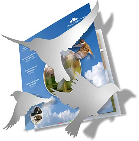 imaggge.com – 20X – Adesivi anti-collisione per prevenire gli attacchi degli uccelli sul vetro della finestra – Set di 20 sagome – Colore: Argento