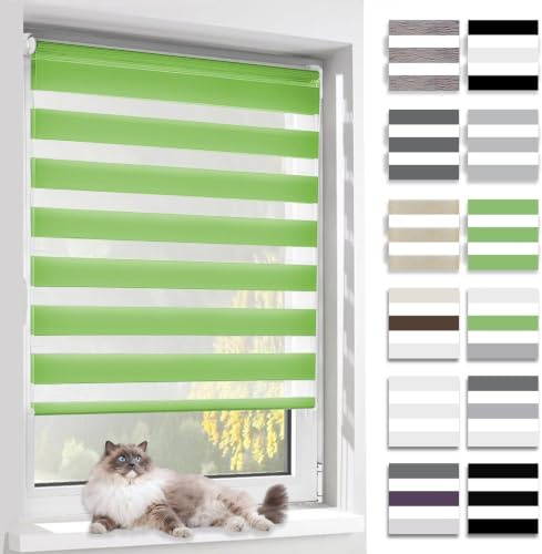BelleMax Doppelrollo Klemmfix ohne Bohren & mit Bohren, Grün B55 x H140 cm (Stoffbreite 55cm), Duo Rollo, Fensterrollo lichtdurchlässig & Blickdicht, Klemmrollo Sichtschutz & Sonnenschutz