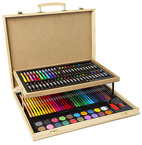 abeec Wooden Art Case | Kids Art Set | 100+ Piece Art Kit | Colouring Pencils, Paints, Oil Pastels & Markers | Art Supplies for Kids & Beginners | Creative Gift for Budding Artists