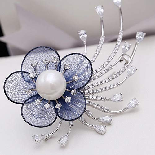BAJIE Broche élégante Bleu Marine Dentelle Fleur Perle Broche Broche Femmes Banquet Robe décoration Zircon Plante Tissu Broche Bijoux Cadeau
