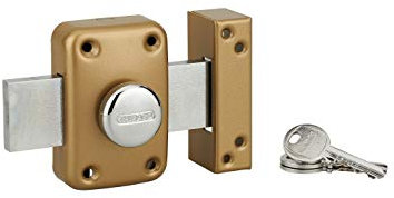 THIRARD - Verrou à bouton Apache pour porte à recouvrement, cylindre 45mm, pêne 140mm, acier, 3 clés, époxy or