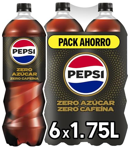 Pepsi zero sin cafeína Refresco de cola con cero azúcar y cero calorías, packs de 6 botellas de 1.75 litros, 10.5 litros en total