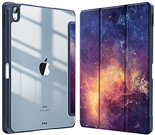 Fintie Hybrid Hülle für iPad Air 11 Zoll M3 2025/ M2 2024, iPad Air 5/4 Gen (2022/2020) 10,9 Zoll mit Stifthalter - Stoßfeste Schutzhülle mit transparenter Hartschale auf der Rückseite, Galaxie