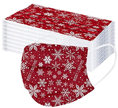 AMDOLE 50 Stück Einweg Weihnachten Mundschutz Erwachsene, 3-lagig Weihnachtsmaske mit Motiv Masken Bunt, MNS Mund-Tuch Mund Nasenschutz Atmungsaktiv Bandana Halstuch Schals