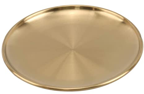Plate Dining Stainless Steel Golden Storage Tray Luxurious Brass Gold Round Plate Fruit Cake Steak Snack Kitchen 23cm