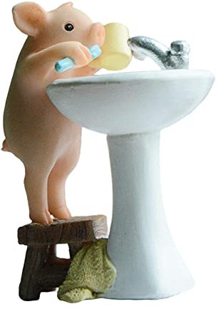 Tubayia Schwein Statue Figur Fee Garten Ornament Micro Landschaft Tier Skulptur für Wohnzimmer Schreibtisch Tischplatte (Zähne Putzen)