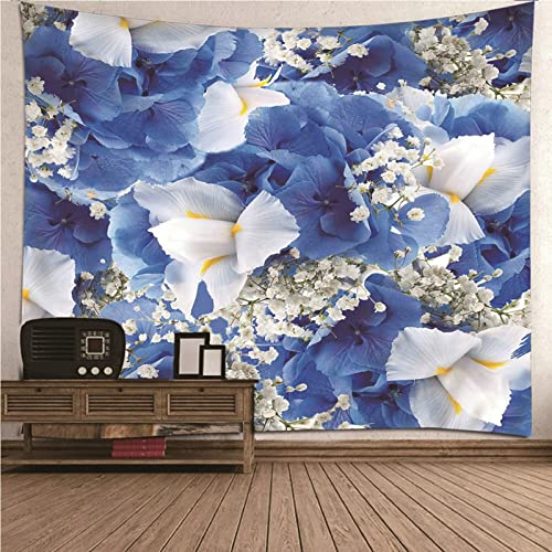 Aotiwe Wandteppich Aesthetic Groß, Vintage Wanddeko Wohnzimmer Blumenstrauß Cluster aus Polyester Blau Weiss 350X256Cm