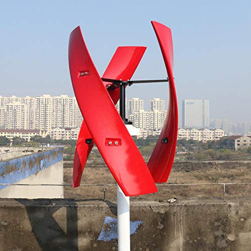 800W Windkraftanlage vertikal 12V 24V 48V Windturbine 3 Phasen-Achsen Maglev Windräder stromerzeugung Heimgebrauch Windgenerator mit Laderegler (12V, Rot)