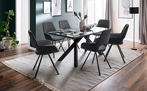 expendio Essgruppe Elvis Glas anthrazit 180x75x95 cm + Drehsessel Petra 2 Flachgewebe Charcoal Tischgruppe Esszimmer, Anzahl Stühle:mit 4 Stühlen