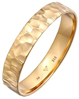 Kuzzoi Herrenring (4 mm) Handgefertigt, Bandring für Männer aus 925 Sterling Silber vergoldet, Ehering Verlobungsring Freundschaftsring, Ring Gold gehämmert, Ringgröße 58, 0604282922_58