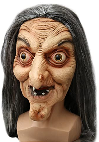 MXJFYY Halloween Gruselige Hexenmaske, Gruselige Alte Frau Hexe Maske mit Lange Haaren, Horror Realistische Hexen Maske für Halloween Karneval Party Kostüm Cosplay Kostüm Dekorationen