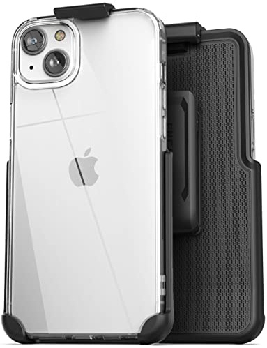 Encased Clear Case with Holster, Compatible with iPhone 14 Plus Belt Clip - Protective Transparent Back Cover with Phone Holder (2022 Release)