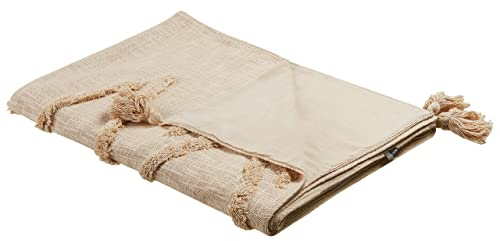 Beliani Kuscheldecke Baumwolle beige Muster orientalisch Quasten 130 x 180 cm Boho Morbi