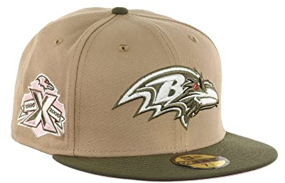 New Era Baltimore Ravens NFL 10th Anniversary Sidepatch Camel Olive 59Fifty Basecap - 7 1/2-60cm (XL)