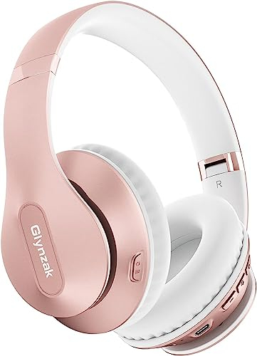 Glynzak Casque Bluetooth sans Fil - 65 Heures Écouteurs Bluetooth v5.3 6EQ Modes HiFi Stéréo avec Micro, Pliable sur Les Écouteurs pour Téléphones De Voyage Ordinateur Portable (Or Rose)